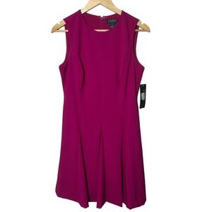 Lauren Ralph Lauren Dress Fuschia Sleeveless Fit and Flare NWT Women's‎ Size 10P